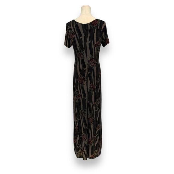 Y2K Vintage Epix Rose Print Stretch Jersey Maxi Slip Dress Madein USA Vampy Rose - Picture 2 of 8